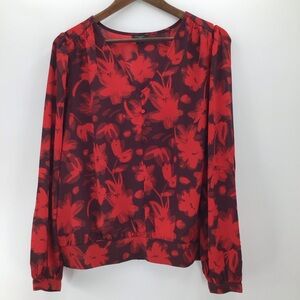 Ann Taylor Long Sleeve Red Floral Blouse